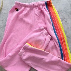 Aviator Nation Pink Joggers with Multicolor Stripes